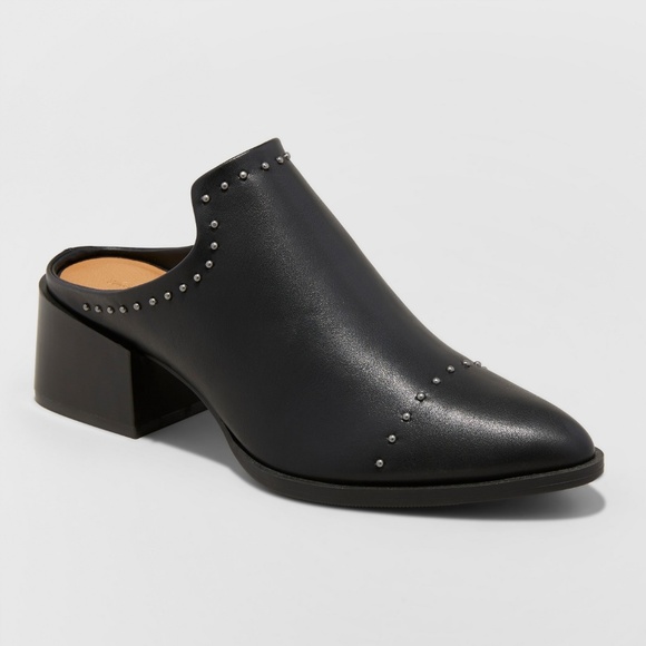 Universal Thread Shoes - Black Crista Studded Pointed Toe Heeled Mules